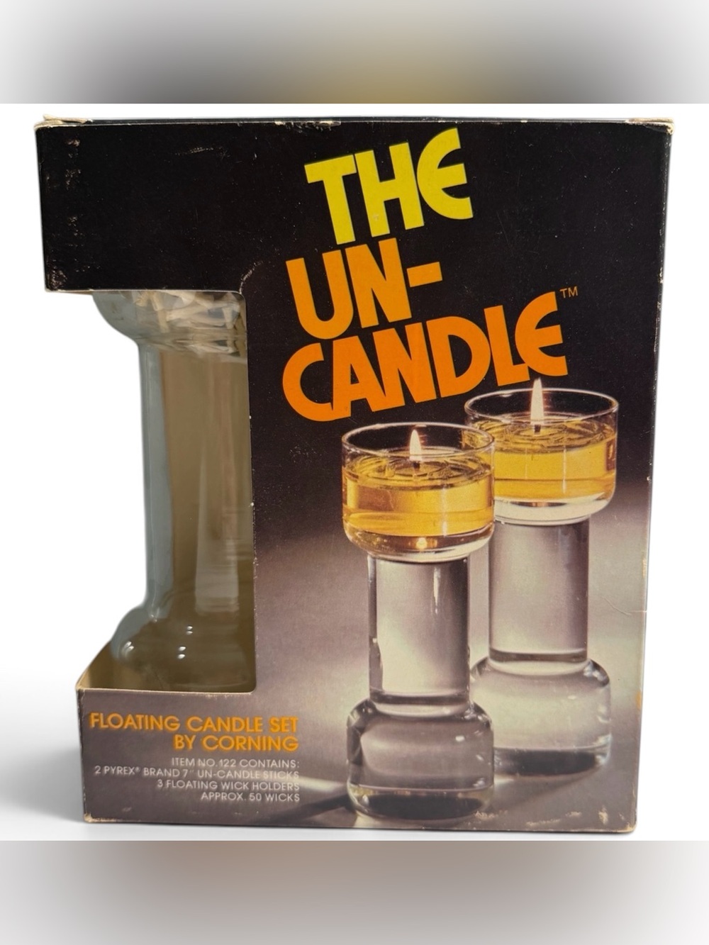 Vintage Corning Pyrex The Un-Candle 7” Floating Candle Set Boxed 2 Piece Set